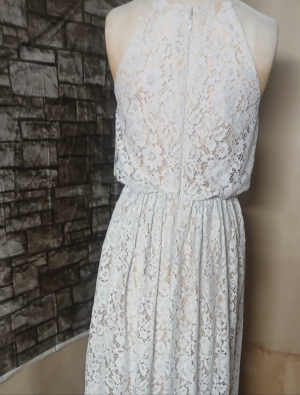 Donna Morgan White Lace Halter Maxi Dress